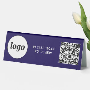 Plaque De Table Logo Code QR Entreprise Scannez pour évaluer Bleu 
