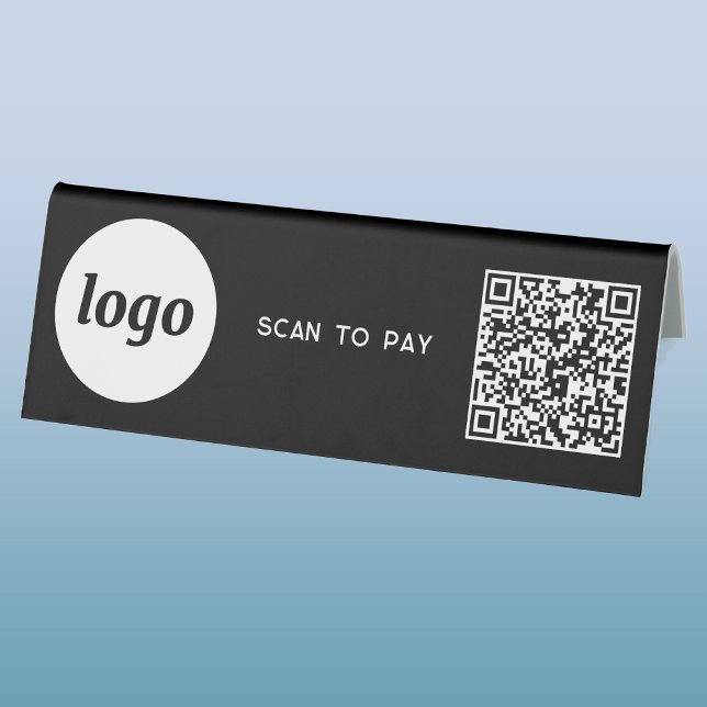 Plaque De Table Logo Code QR Entreprise Scannez pour Payer Noir (Simple logo business branding scan to pay QR code table tent sign for store, shop, restaurant etc)
