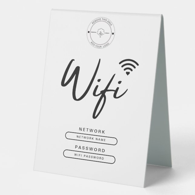 Plaque De Table Logo d'affaires moderne noir et blanc Détails Wifi (Recto)