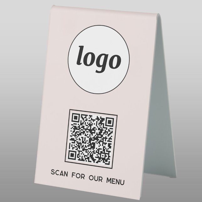 Plaque De Table Logo de code QR Analyse d'entreprise pour le menu  (Logo QR code custom text business promotional table tent sign)