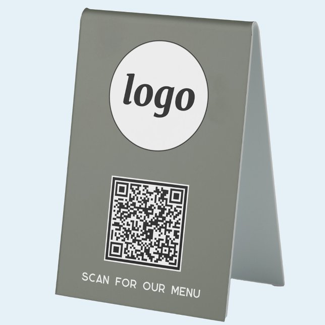 Plaque De Table Logo de code QR Analyse d'entreprise pour Menu Sag (Logo QR code and custom text business promotional scan for menu table top sign)
