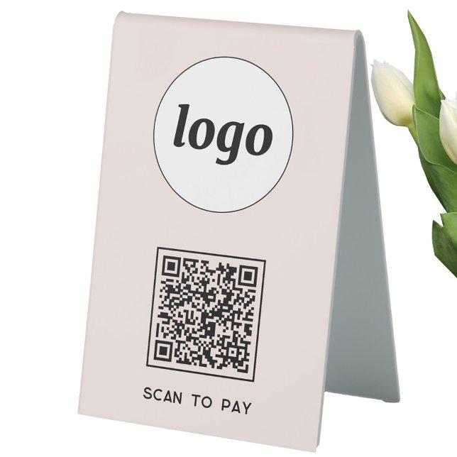 Plaque De Table Logo de code QR Analyse d'entreprise pour payer ro (Simple logo QR code business promotional Scan To Pay table tent sign)