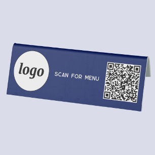 Plaque De Table Logo de code QR Business Scan for Menu Navy Blue