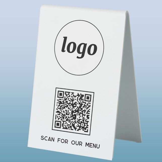 Plaque De Table Logo de code QR Entreprise Scannez pour le menu (Logo QR code custom text business promotional table tent sign)