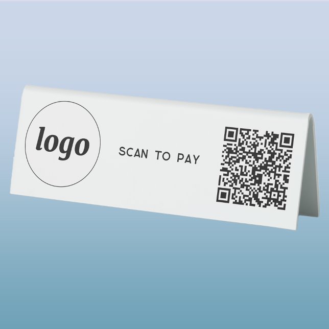 Plaque De Table Logo de code QR Entreprise Scannez pour payer (Logo QR code scan to pay table tent sign for cafe restaurant diner shop store and more)