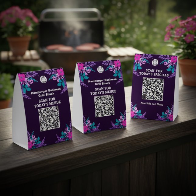 Plaque De Table Logo de l'entreprise commerciale Scannez le code Q (Business Company Logo Scan Qr Code Marketing Table Tent Sign with information for customers. )