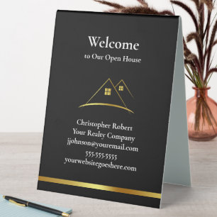 Plaque De Table Logo de maison d'or moderne Immobilier