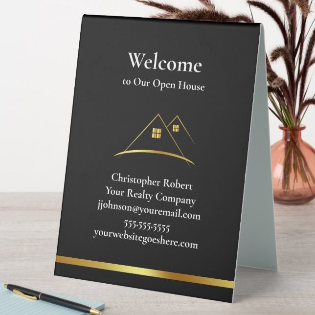 Plaque De Table Logo de maison d'or moderne Immobilier (En SItu (Tableau))