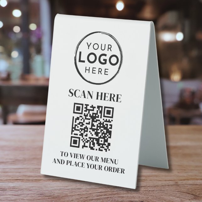 Plaque De Table Logo de menu sans contact moderne Code QR (QR Code Menu Modern Contactless Logo Table Tent Sign)