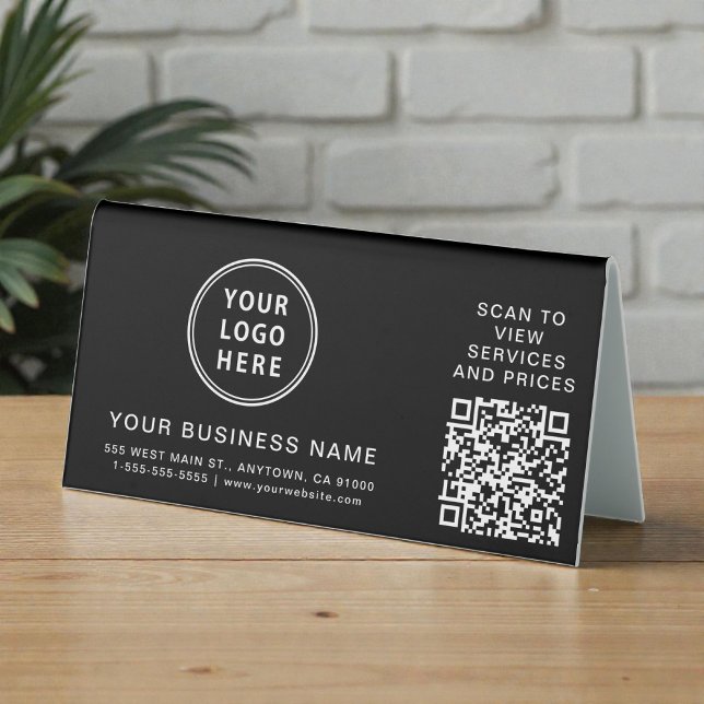 Plaque De Table Logo de société moderne Code QR Noir (Modern Business Logo QR Code Black Table Tent)