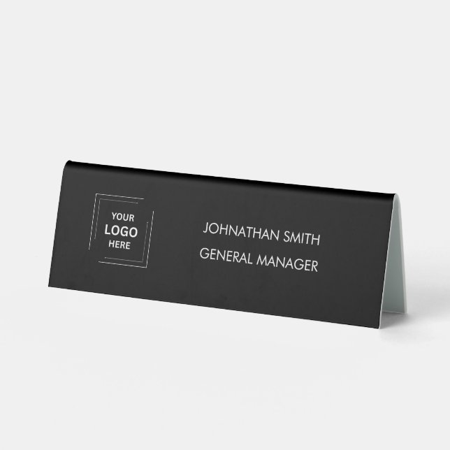 Plaque De Table Logo d'entreprise | Bureau moderne noir profession (Recto)