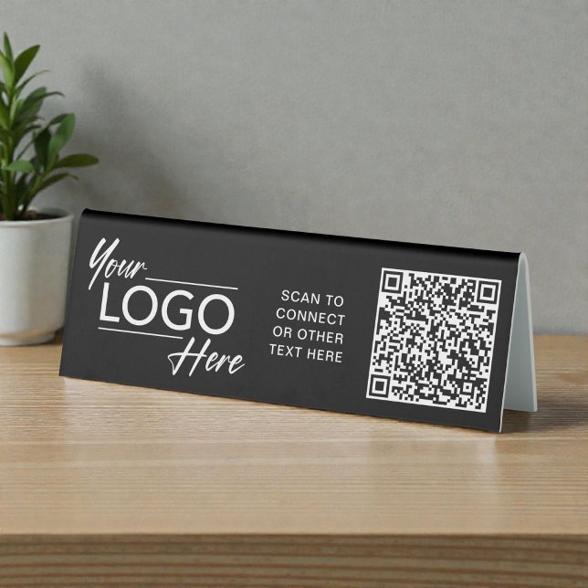 Plaque De Table Logo d'entreprise Code QR Noir (Business Logo Black QR Code Table Tent)