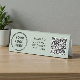 Plaque De Table Logo d'entreprise Code QR Vert Sauge