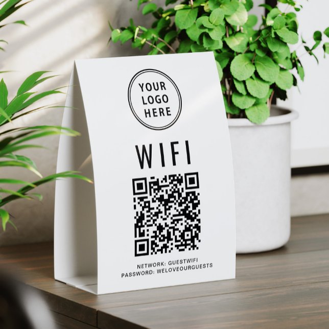 Plaque De Table Logo d'entreprise de code QR WiFi (Créateur téléchargé)