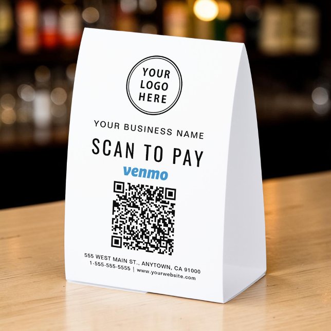 Plaque De Table Logo d'entreprise Venmo Code QR Scan Paiement (Set it out. Get paid. No cash needed. Venmo QR code sign — Zazzle generates your code automatically)