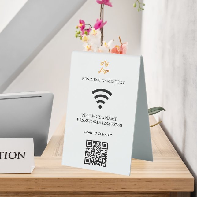 Plaque De Table Logo d'entreprise wifi code qr scan pour se connec (Créateur téléchargé)