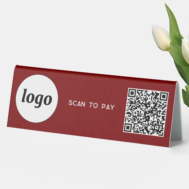 Plaque De Table Logo du code QR Analyse d'entreprise pour payer le (Simple logo QR code with custom text scan to pay business branding promotional table tent sign)