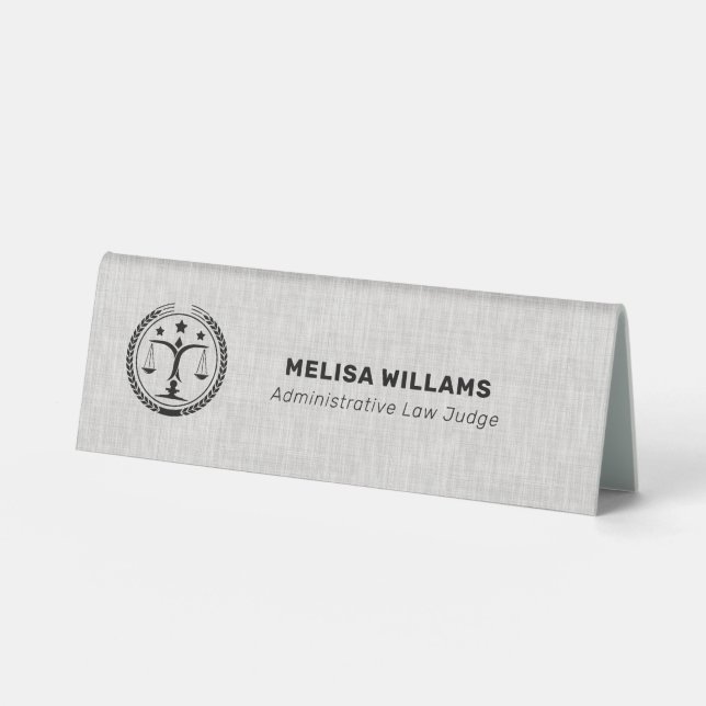 Plaque De Table Logo en lin gris et en justice noire (Recto)