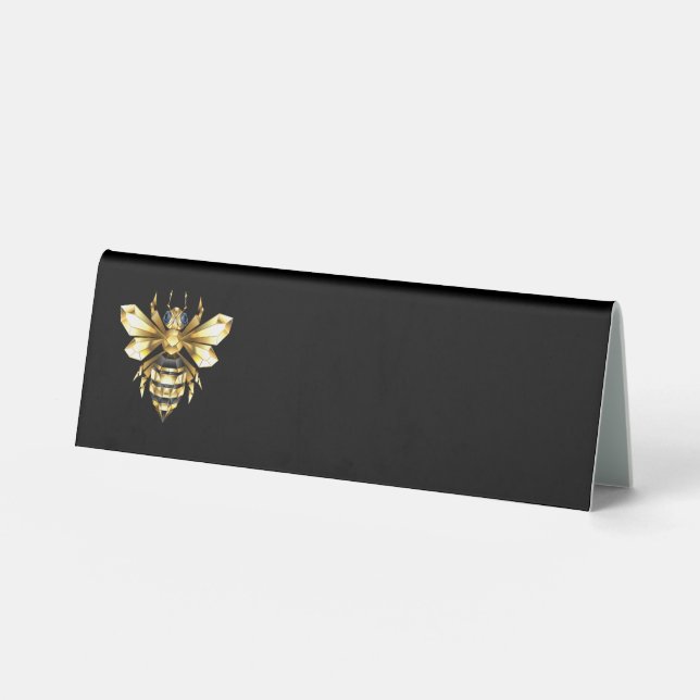 Plaque De Table Logo Faux Gold Foil Bee Polygonal sur Noir (Recto)