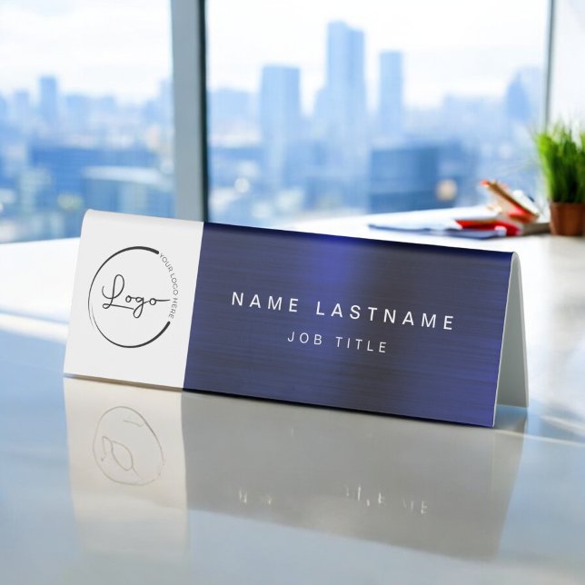Plaque De Table Logo personnalisé Marine Blue Metallic Professiona (Créateur téléchargé)