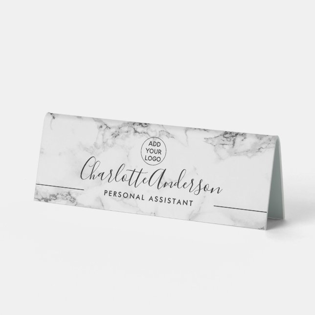 Plaque De Table Logo professionnel en marbre moderne noir simple (Recto)