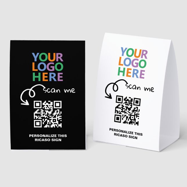 Plaque De Table Logo QR Code and Text Custom Personalized (Recto/verso)