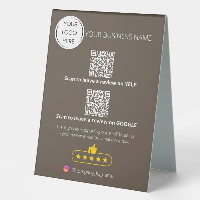 Plaque De Table Logo QR code examen des affaires GOOGLE et YELP (Recto)