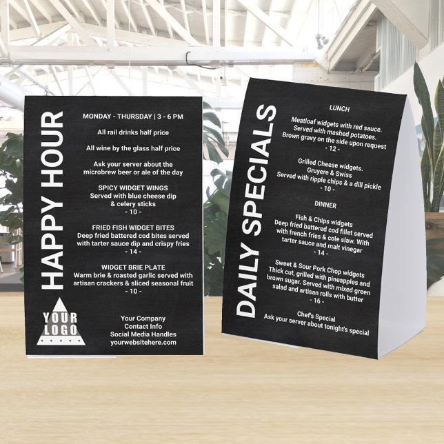 Plaque De Table Logo Tableau Noir 4x6 Promotion Liste à une colonn (Add your logo and specials to these 4 x 6 paper table tents in faux chalkboard)