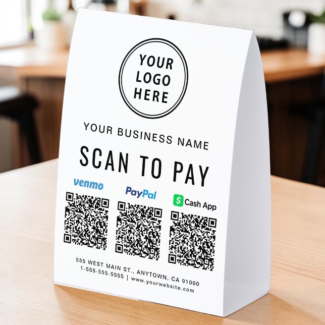 Plaque De Table Logo Venmo PayPal CashApp Code QR Scanner Pour Pay (Logo Venmo PayPal CashApp QR Code Scan To Pay Paper Table Tent)