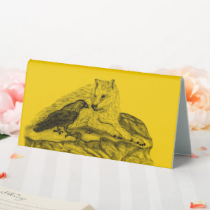 Plaque De Table Loup et corbeau - Design noir et jaune