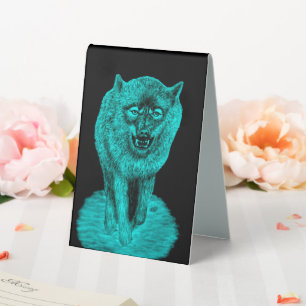 Plaque De Table Loup noir en colère dans la nuit