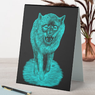 Plaque De Table Loup noir en colère dans la nuit