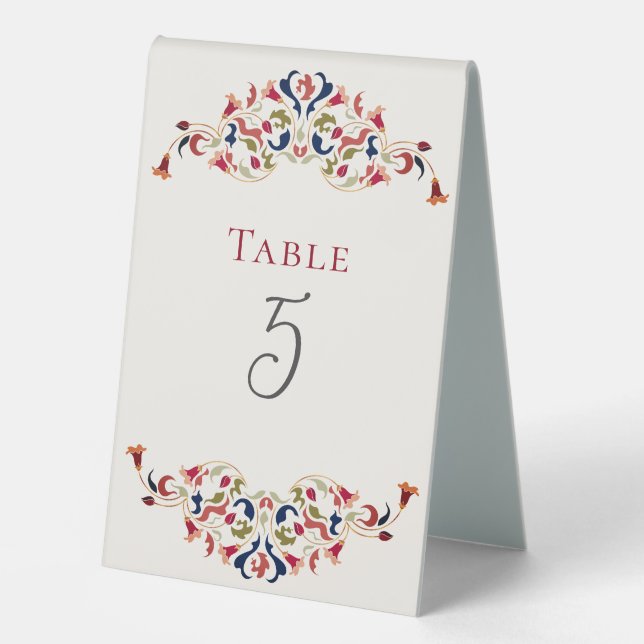 Plaque De Table Luxe Artistique Botanique Floral Mariage Paisley (Recto)