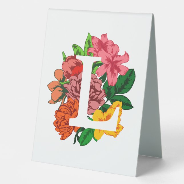 Plaque De Table Majuscule L monogramme floral (Recto)