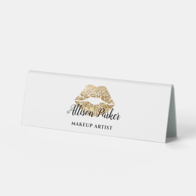 Plaque De Table MAKEUP ARTIST Gold Logo Kiss Nom Blanc (Recto)