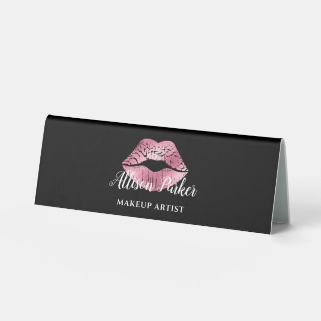Plaque De Table Maquilleuse Logo Rose Kiss Nom  (Recto)