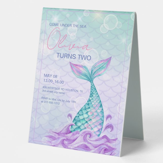 Plaque De Table Marée de sirène sous la mer violet Anniversaire (Recto)