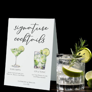 Plaque De Table Margarita Gin & Tonic Signature Cocktails Menu