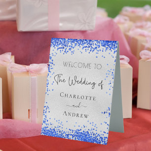 Plaque De Table Mariage argent bleu bleu confetti bienvenue