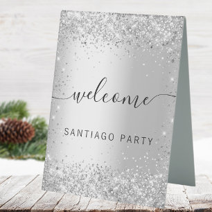 Plaque De Table Mariage argent nom script bienvenue
