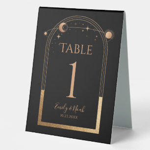 Plaque De Table Mariage Astronomie Soleil Lune Or Noir Céleste 