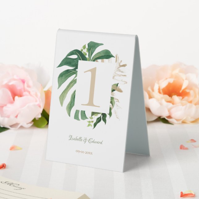 Plaque De Table Mariage aux feuilles de Monstera vert tropical or (In SItu (Mariage))