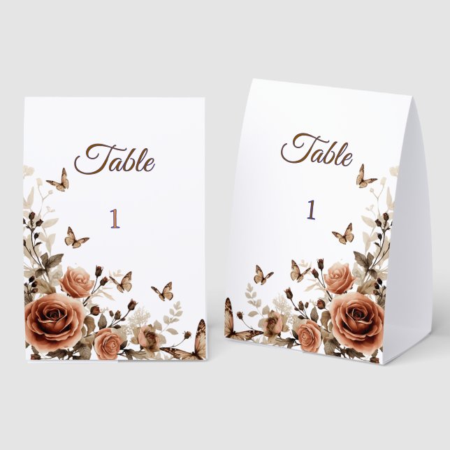 Plaque De Table Mariage aux Roses & Papillons Vintage  (Recto/verso)