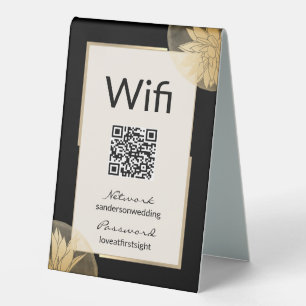 Plaque De Table Mariage Black Gold moderne Wifi Détails QR Code