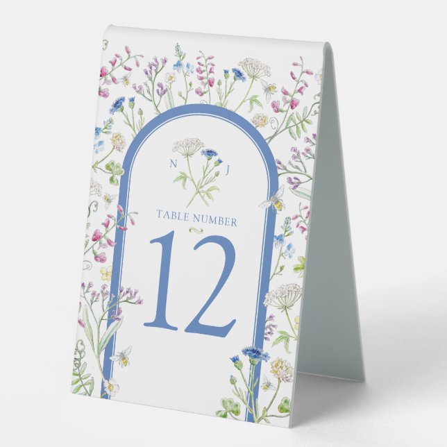 Plaque De Table mariage bleu fleur sauvage floral (Recto)