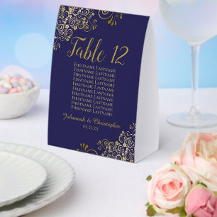 Plaque De Table Mariage bleu Gold Navy Tableau Numéro de siège