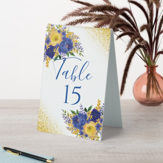 Plaque De Table Mariage bleu marine de fleurs peintes en or (En SItu (Tableau))