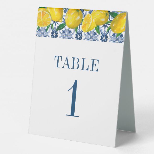 Plaque De Table Mariage citron bleu italien (Verso)