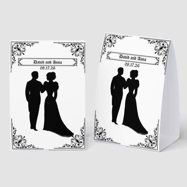 Plaque De Table Mariage Classique Silhouette Noire Feuille d'Alumi (Recto/verso)