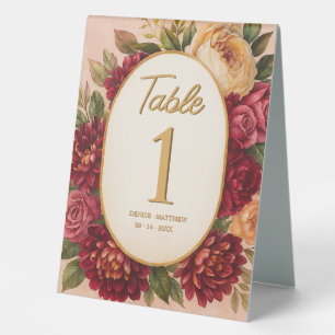 Plaque De Table Mariage d'aquarelle florale de Bourgogne